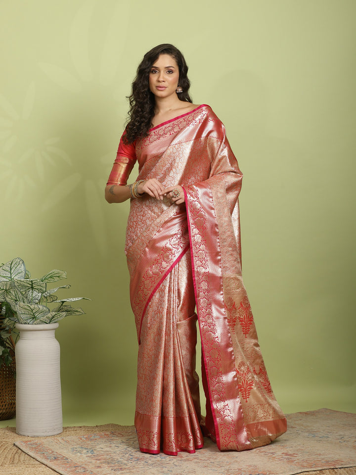 Rust Woven Design Art Silk Saree