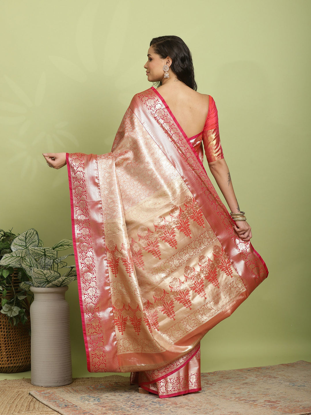 Rust Woven Design Art Silk Saree