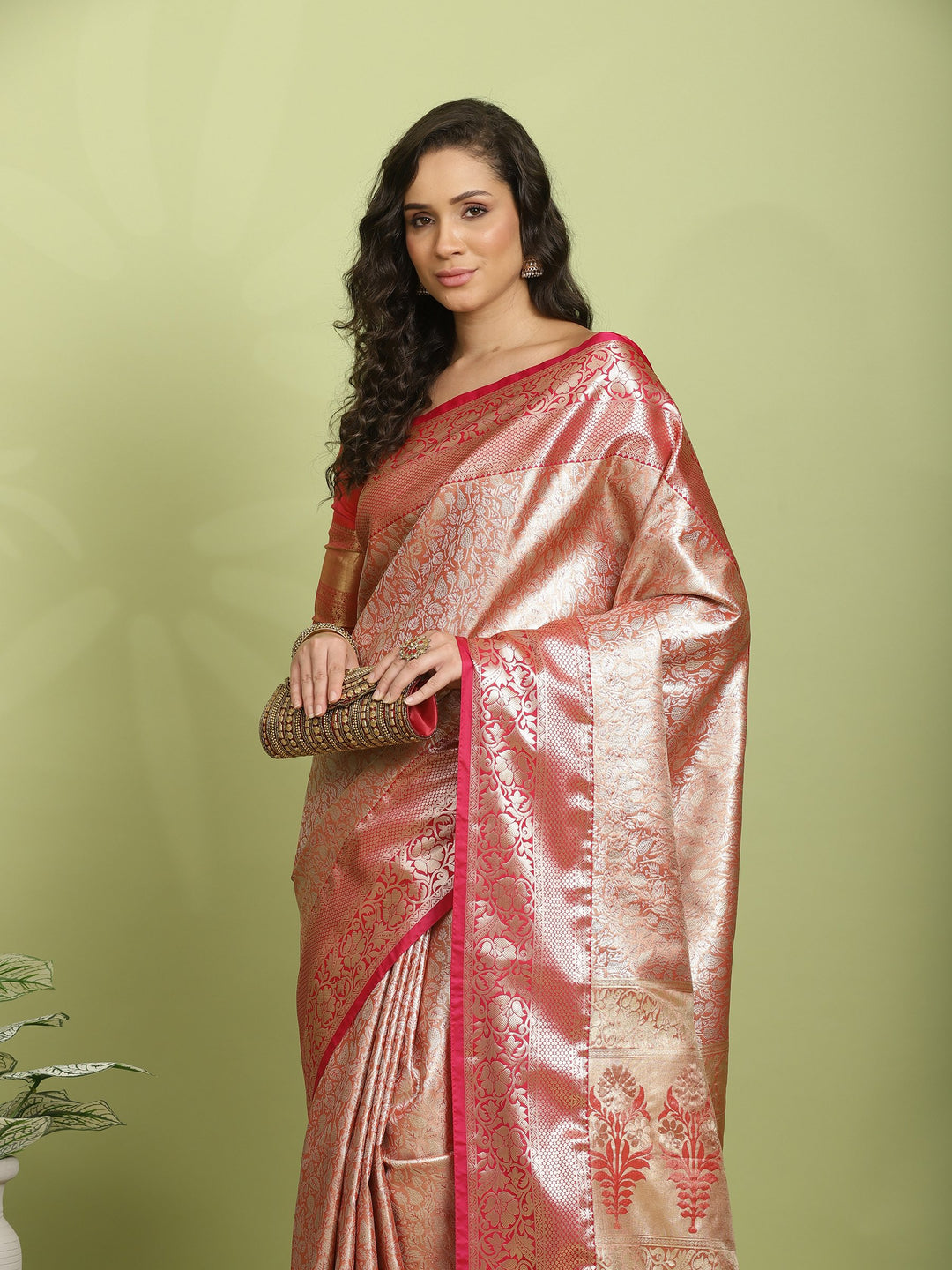 Rust Woven Design Art Silk Saree