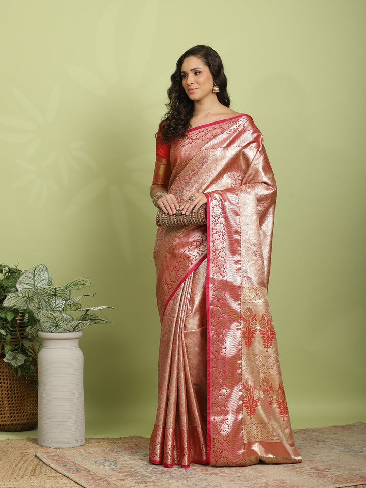 Rust Woven Design Art Silk Saree