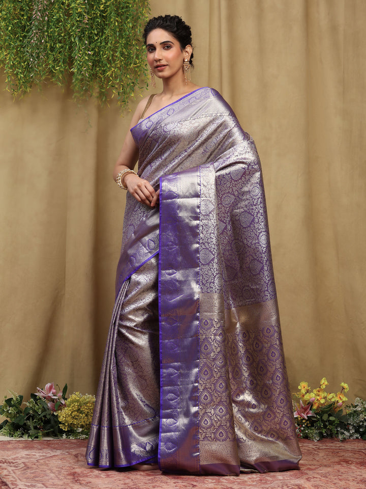 Purple Kalamkari Woven Design Art Silk Saree