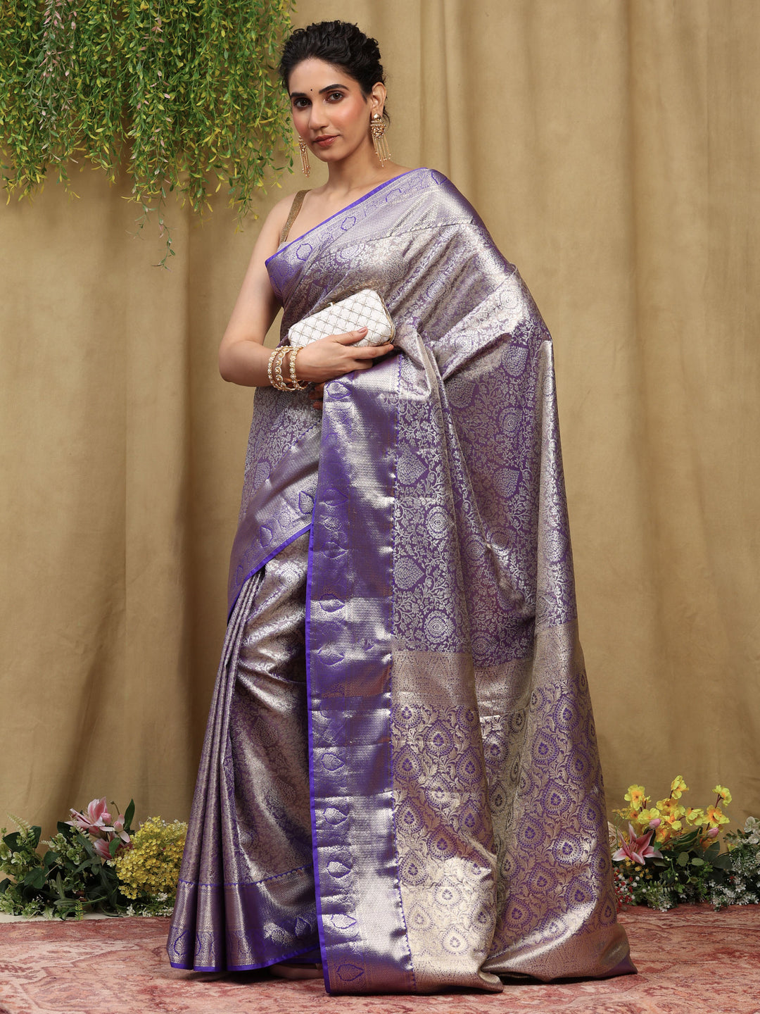 Lavender Kalamkari Woven Design Art Silk Saree