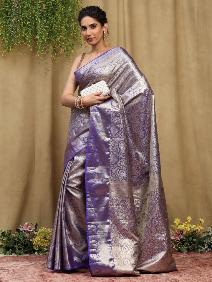 Lavender Kalamkari Woven Design Art Silk Saree