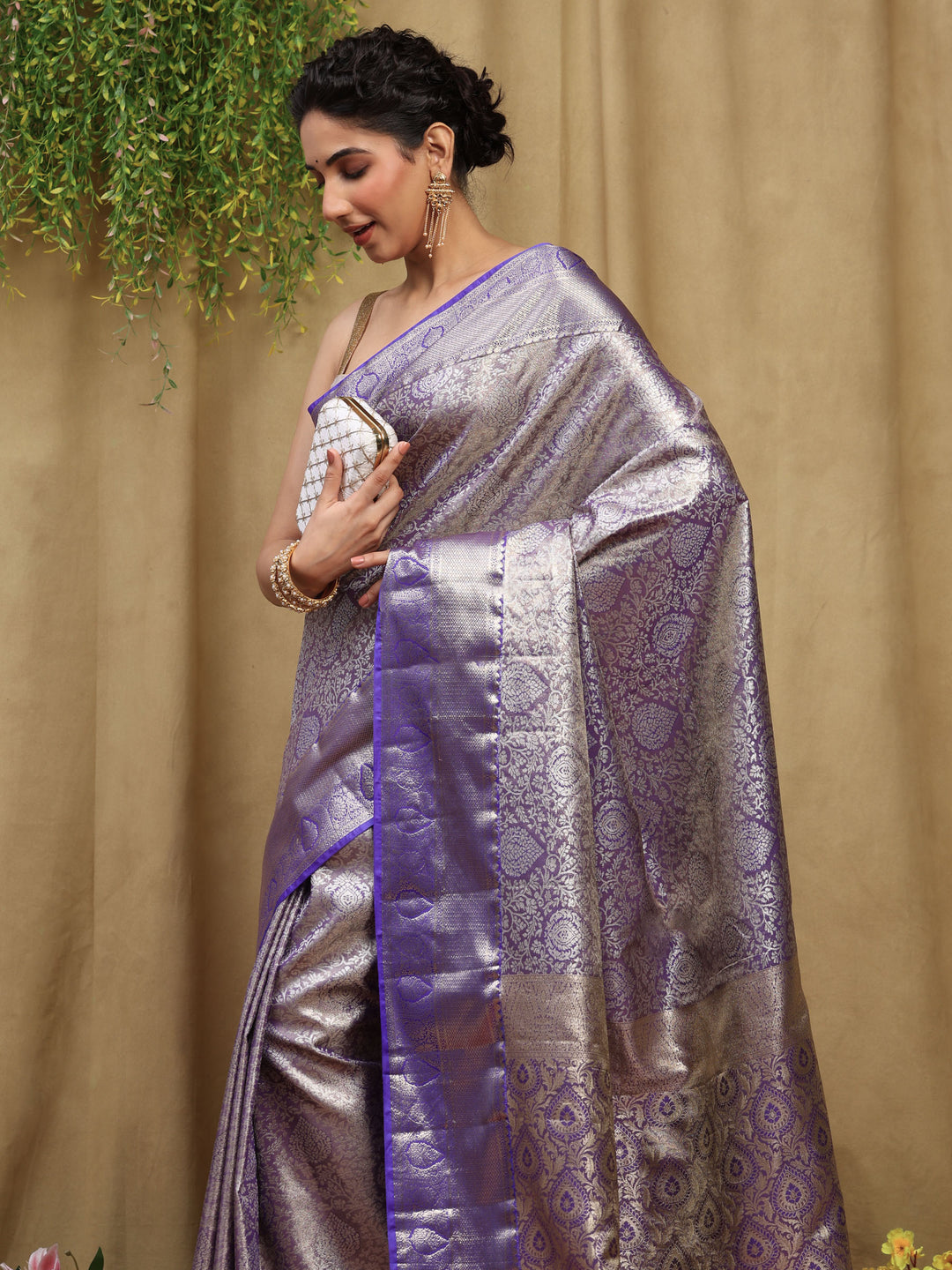 Lavender Kalamkari Woven Design Art Silk Saree