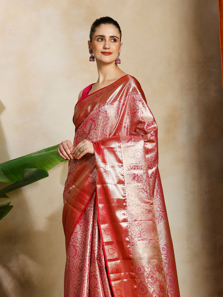 Rani Kalamkari Woven Design Art Silk Saree