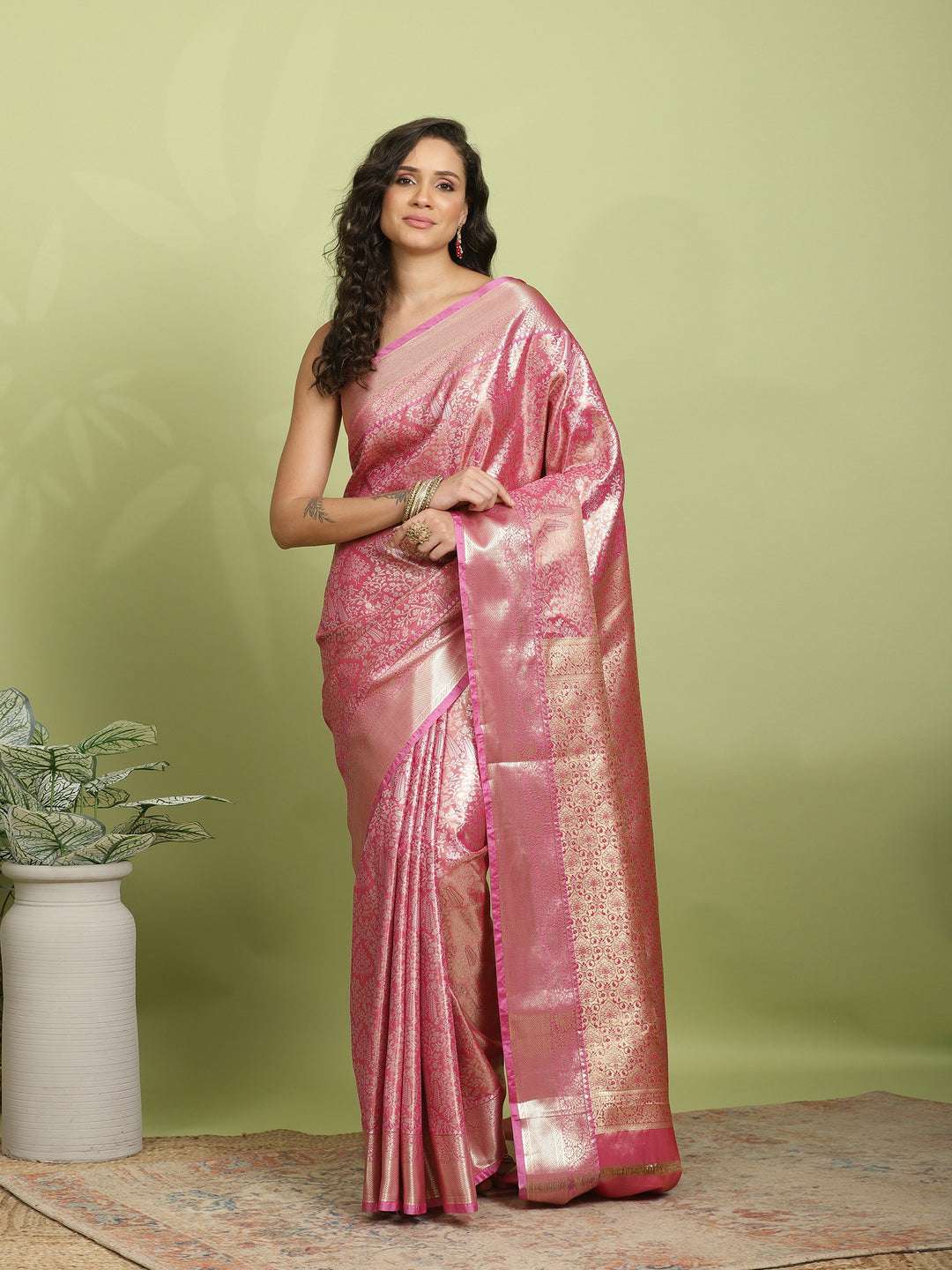 Fuschia Pink Woven Design Art Silk Saree