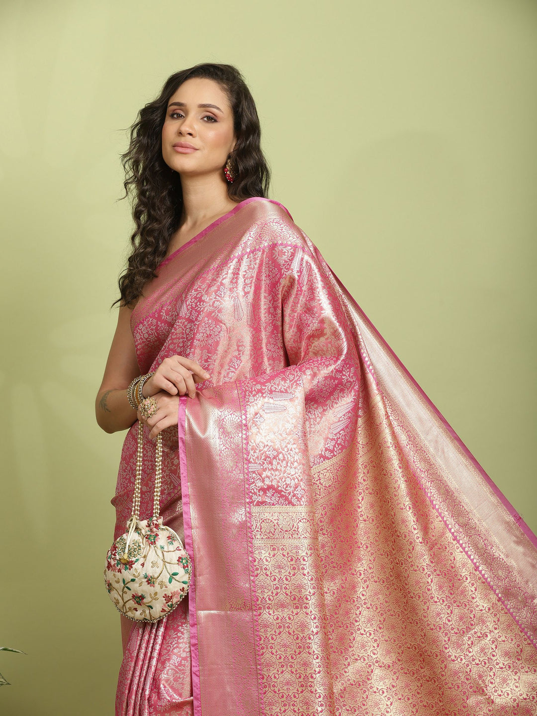 Fuschia Pink Woven Design Art Silk Saree