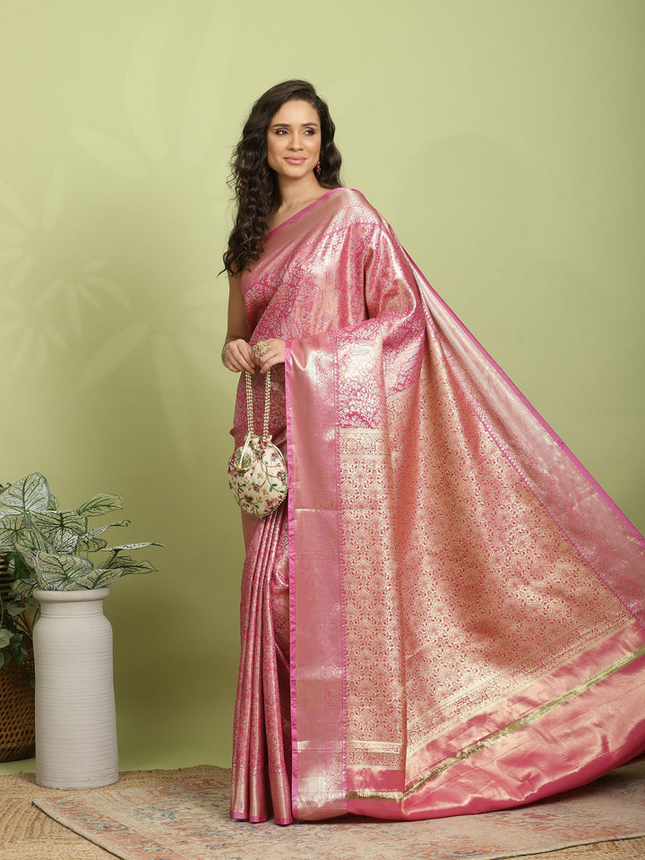 Fuschia Pink Woven Design Art Silk Saree