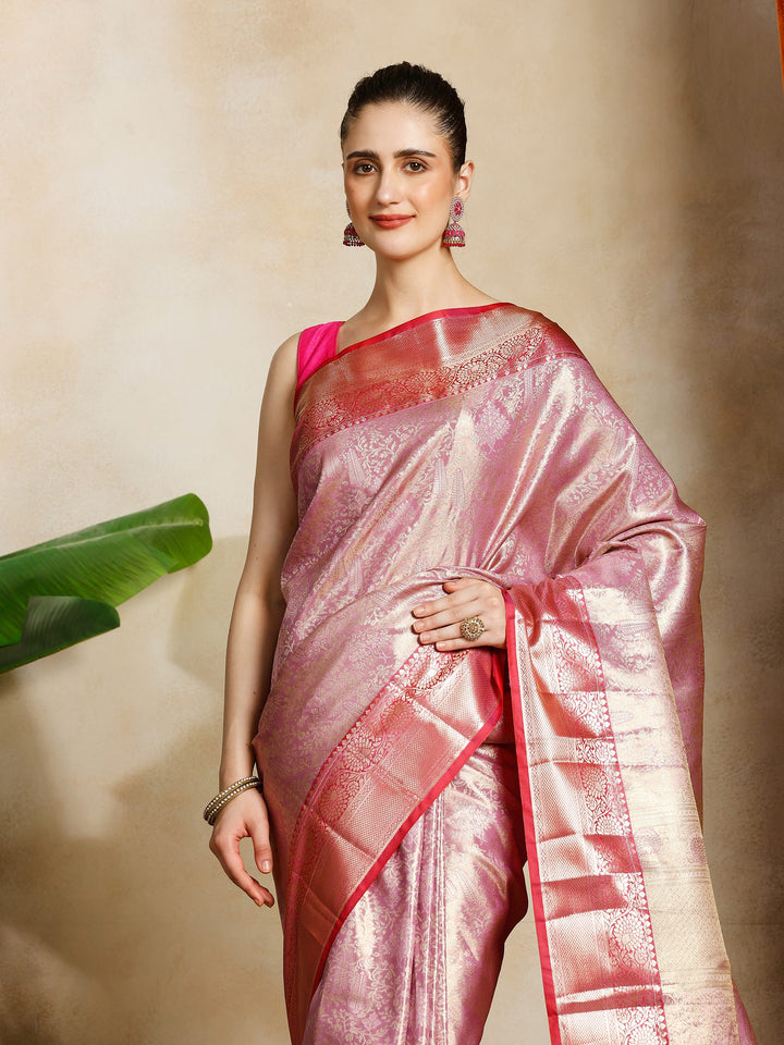 Lavender Kalamkari Woven Design Art Silk Saree