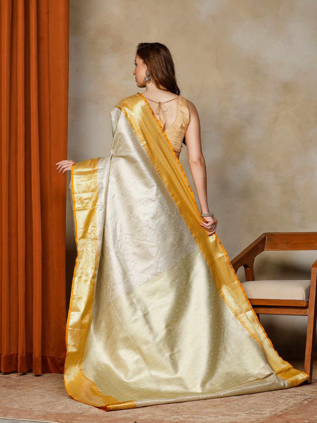 Off White Woven Design Art Silk Saree