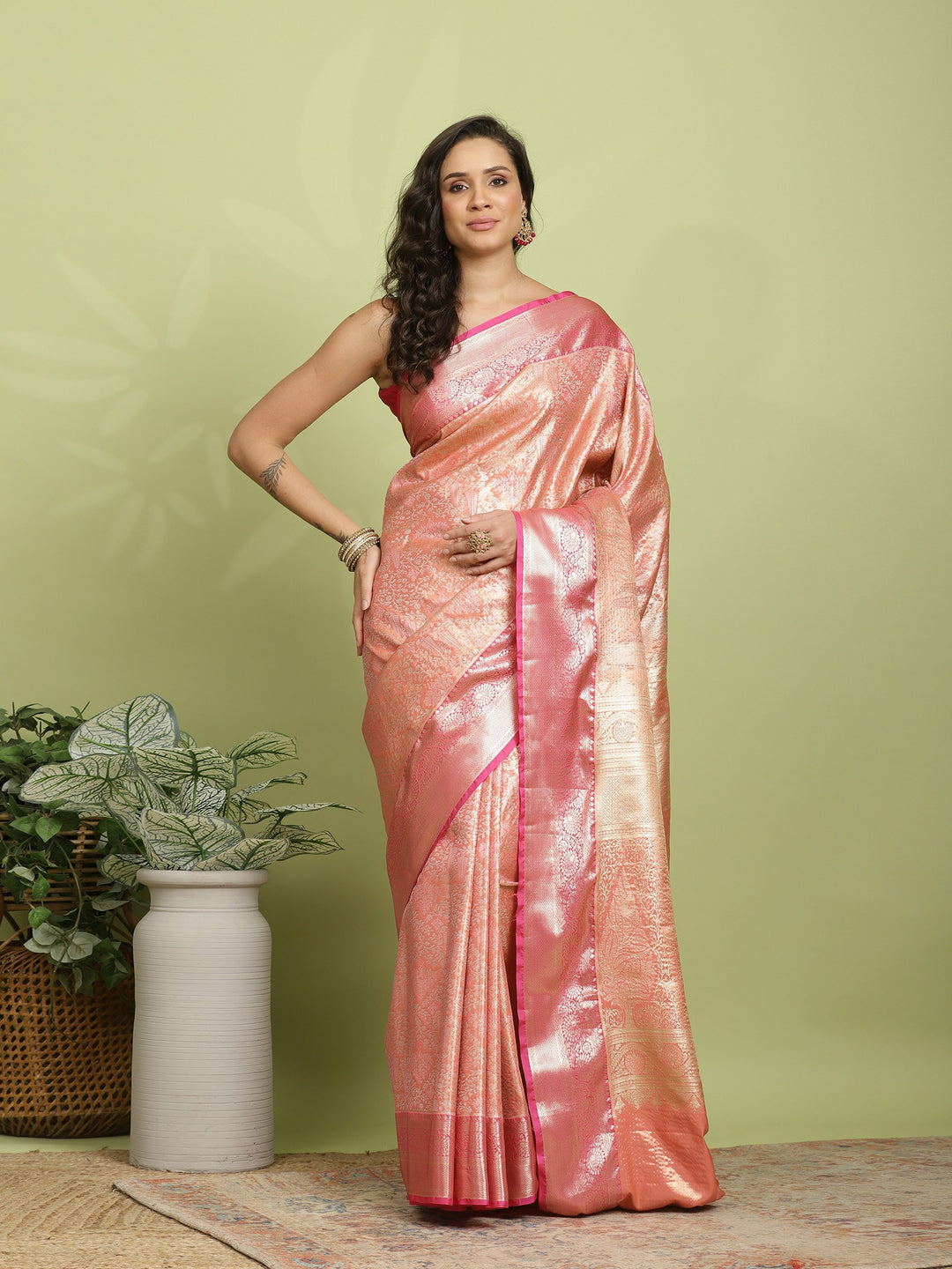 Peach Woven Design Art Silk Saree