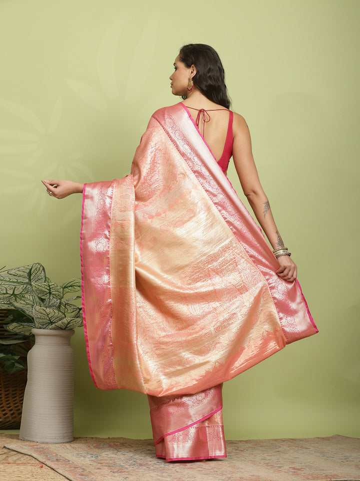 Peach Woven Design Art Silk Saree