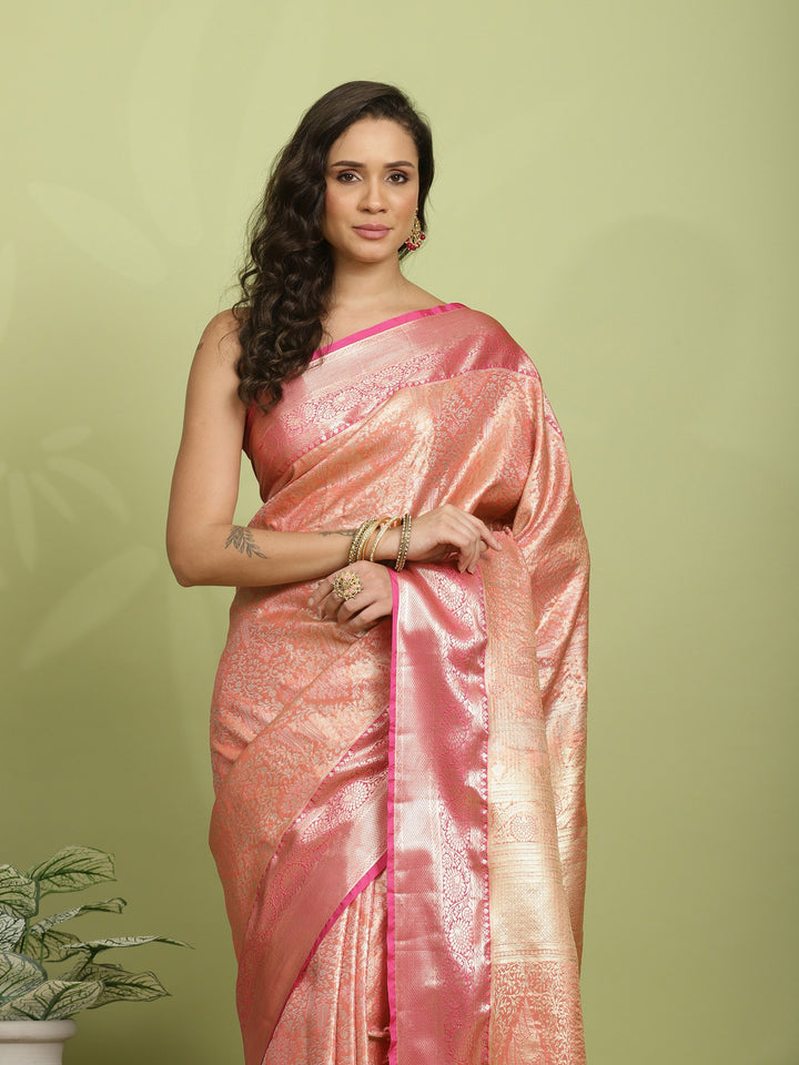 Peach Woven Design Art Silk Saree