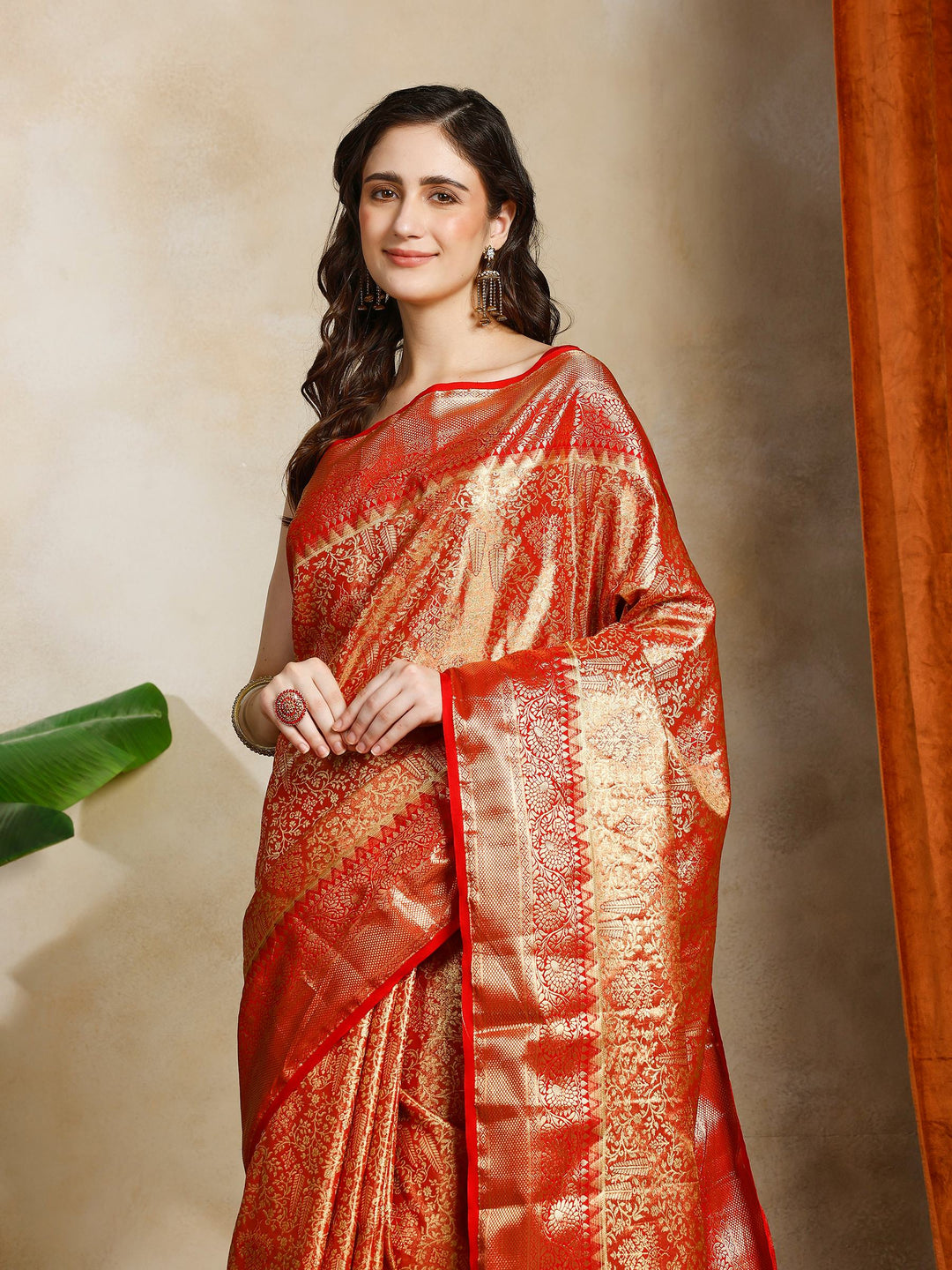 Red Kalamkari Woven Design Art Silk Saree