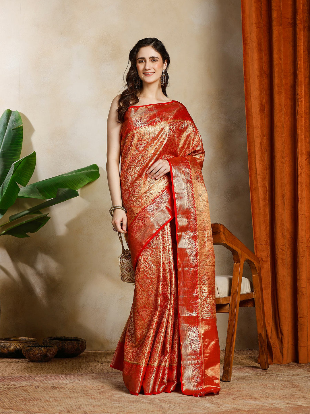 Red Kalamkari Woven Design Art Silk Saree