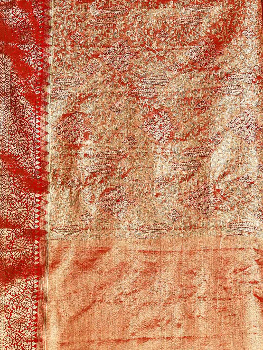 Red Kalamkari Woven Design Art Silk Saree