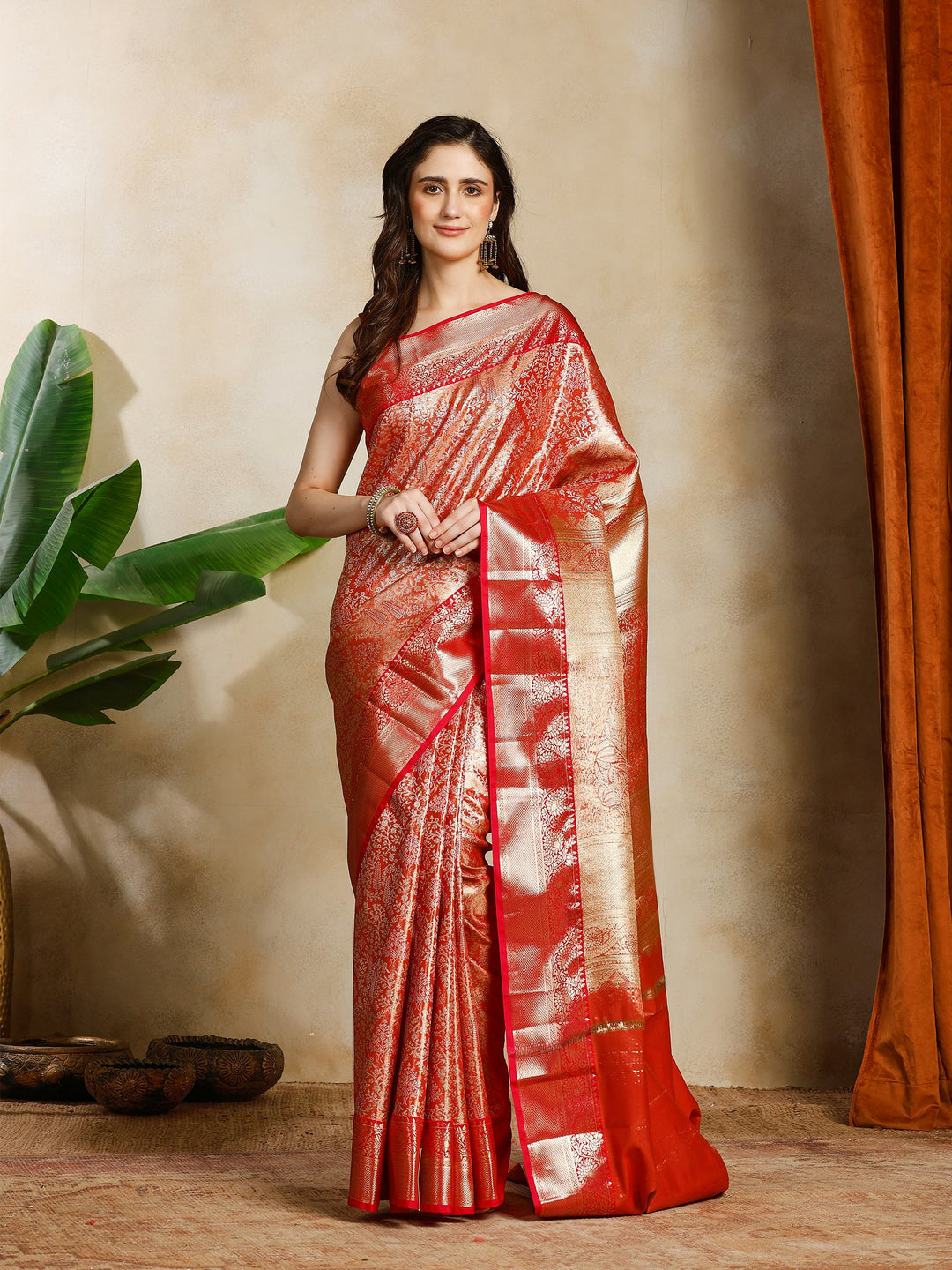 Rust Kalamkari Woven Design Art Silk Saree