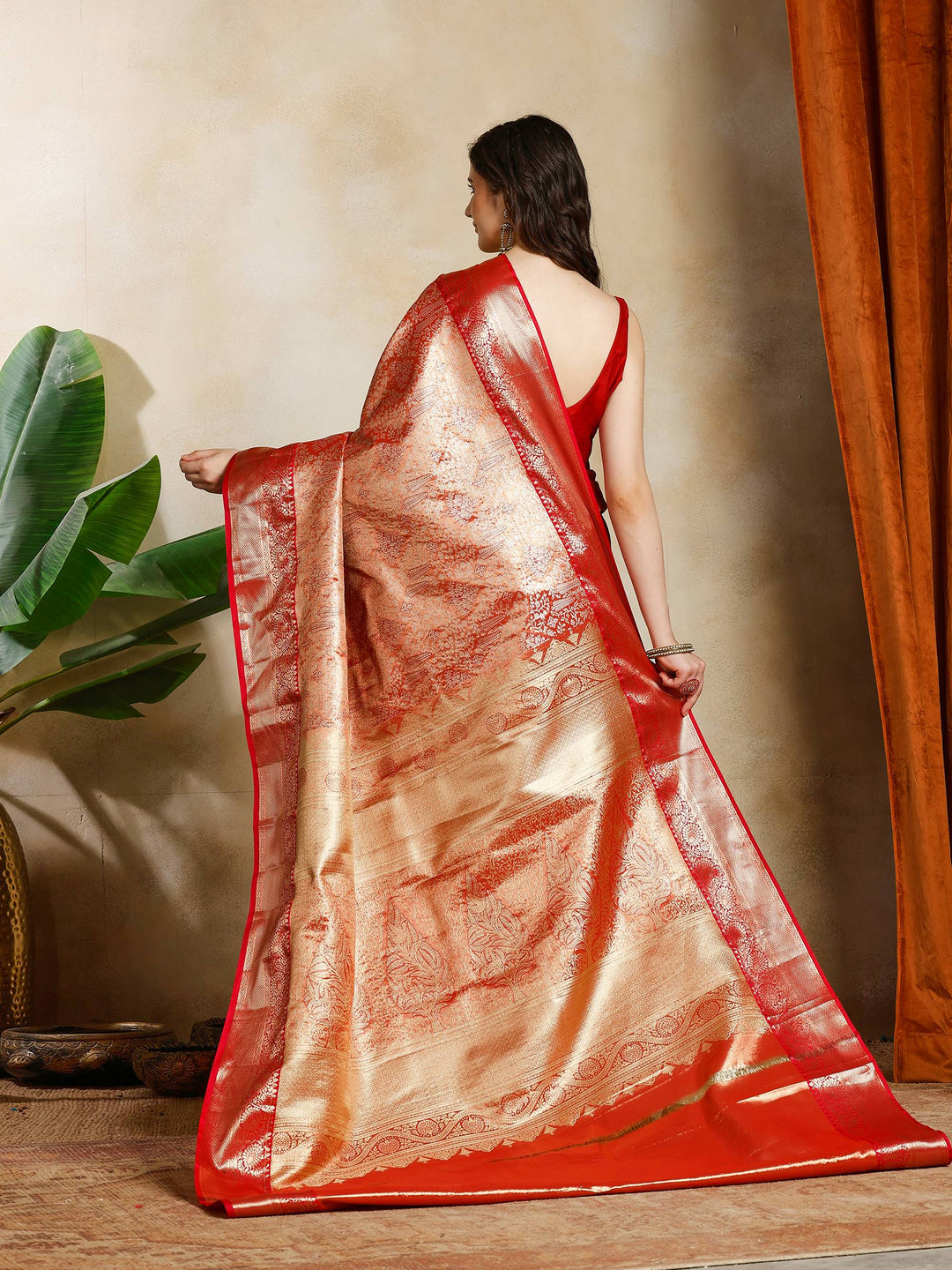 Rust Kalamkari Woven Design Art Silk Saree