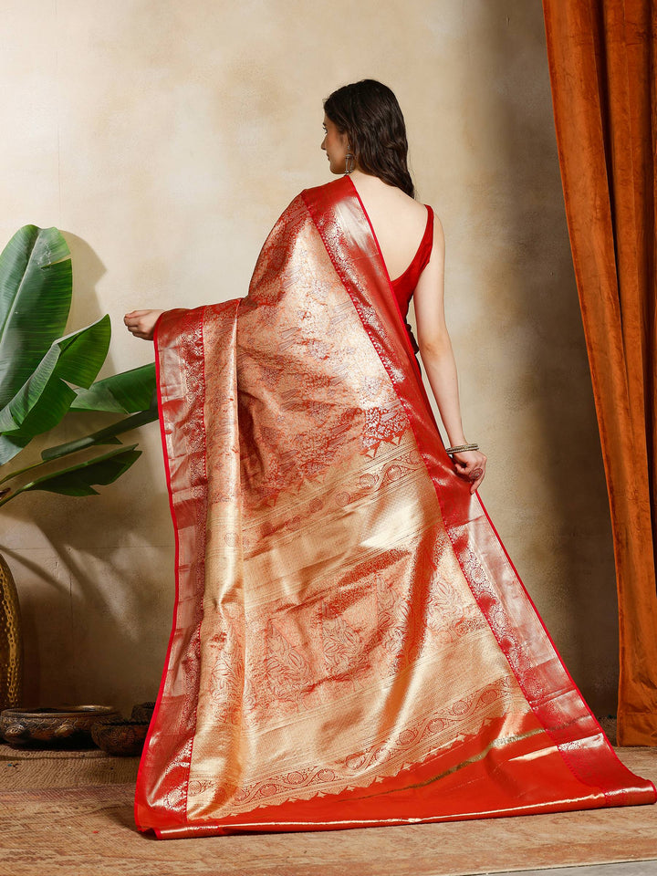 Rust Kalamkari Woven Design Art Silk Saree