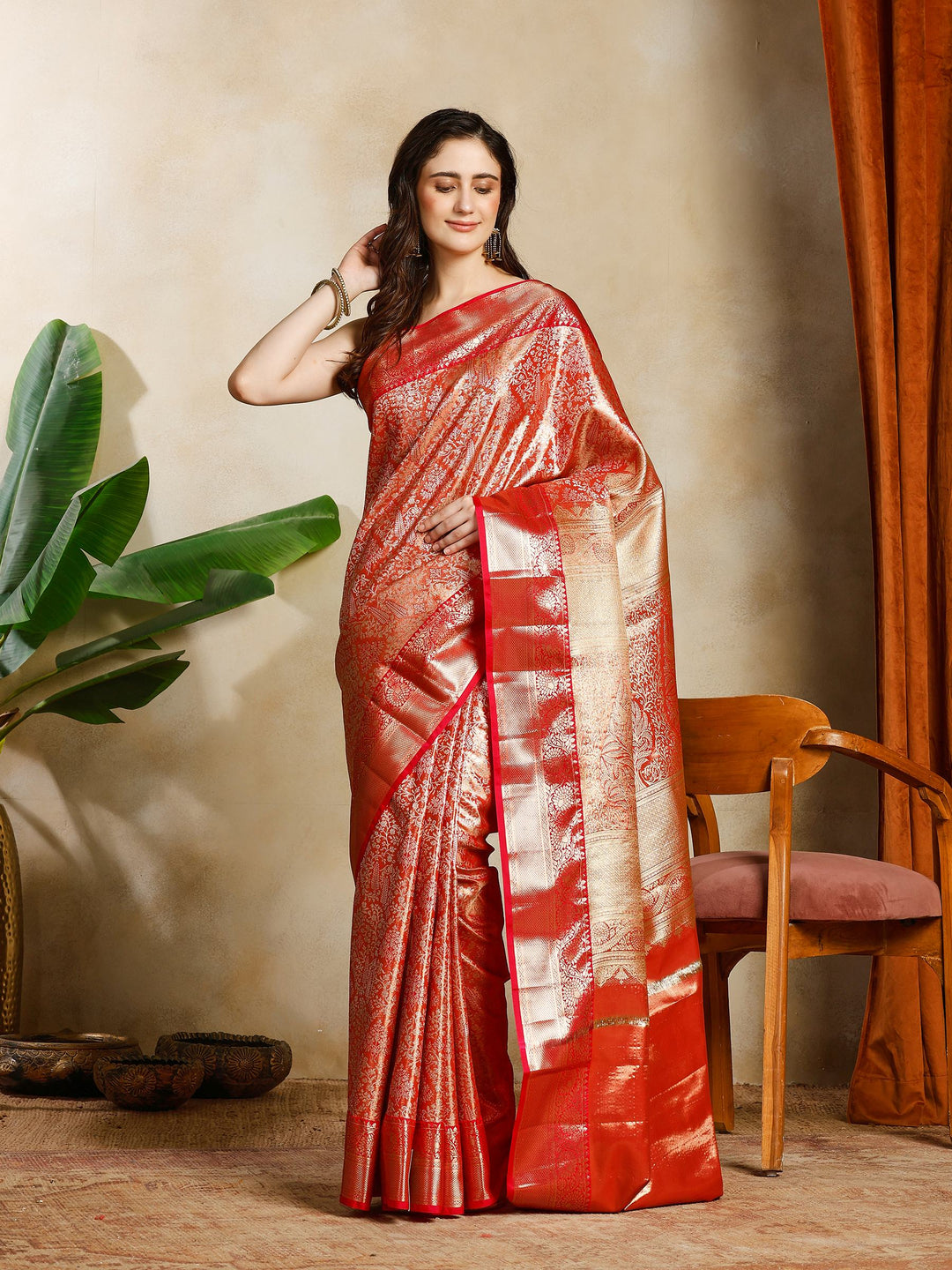 Rust Kalamkari Woven Design Art Silk Saree