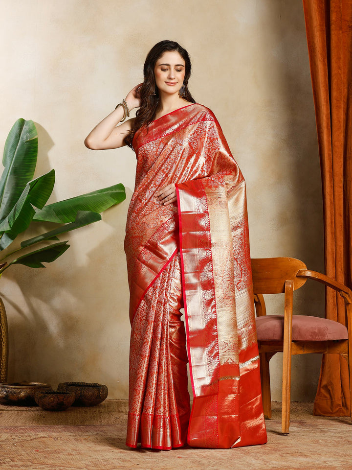 Rust Kalamkari Woven Design Art Silk Saree