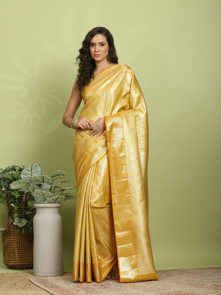 Yellow Woven Design Art Silk Saree
