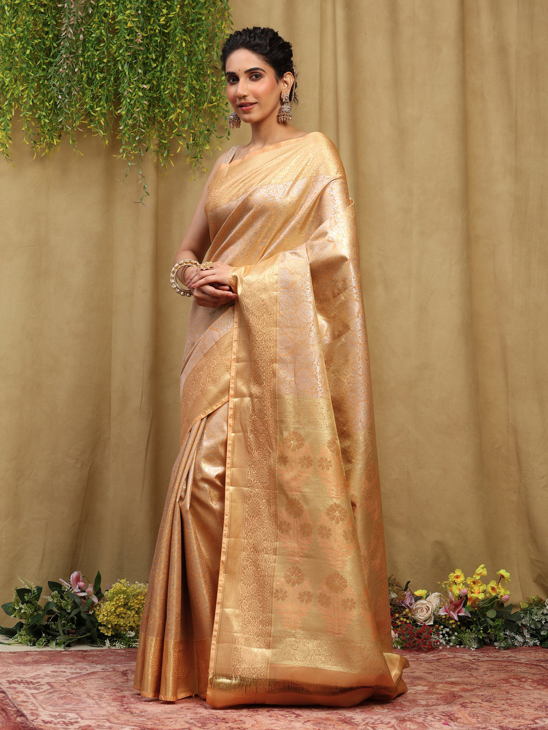 Peach Kalamkari Woven Design Art Silk Saree