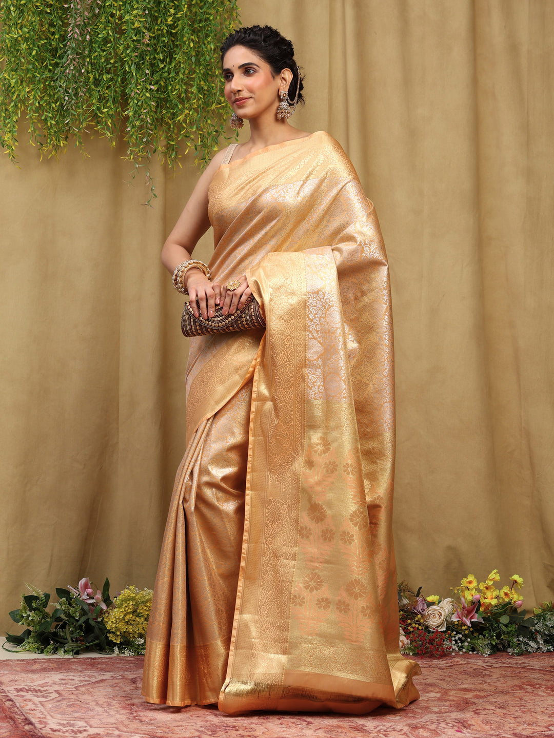 Peach Kalamkari Woven Design Art Silk Saree