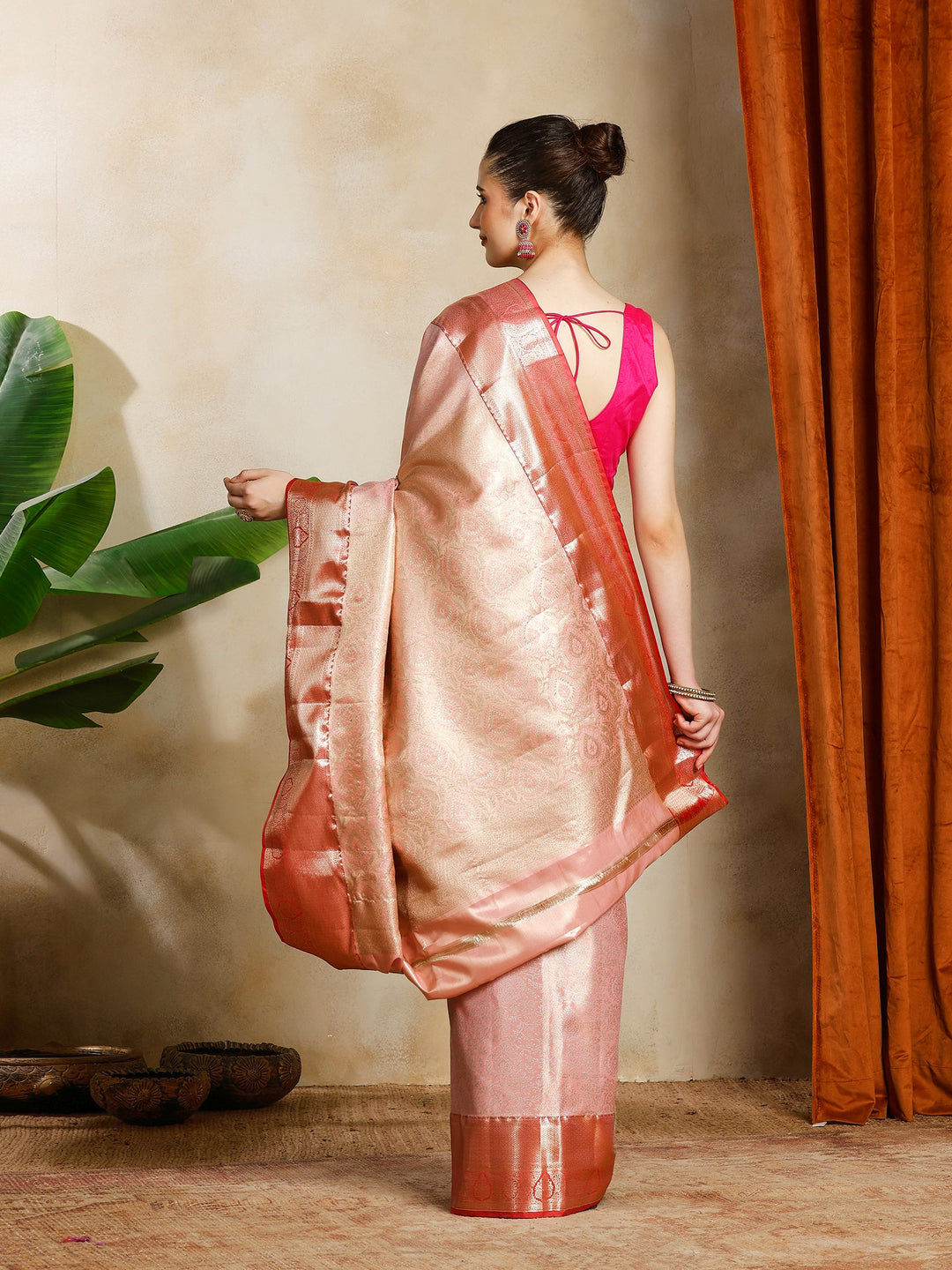 Pink Kalamkari Woven Design Art Silk Saree