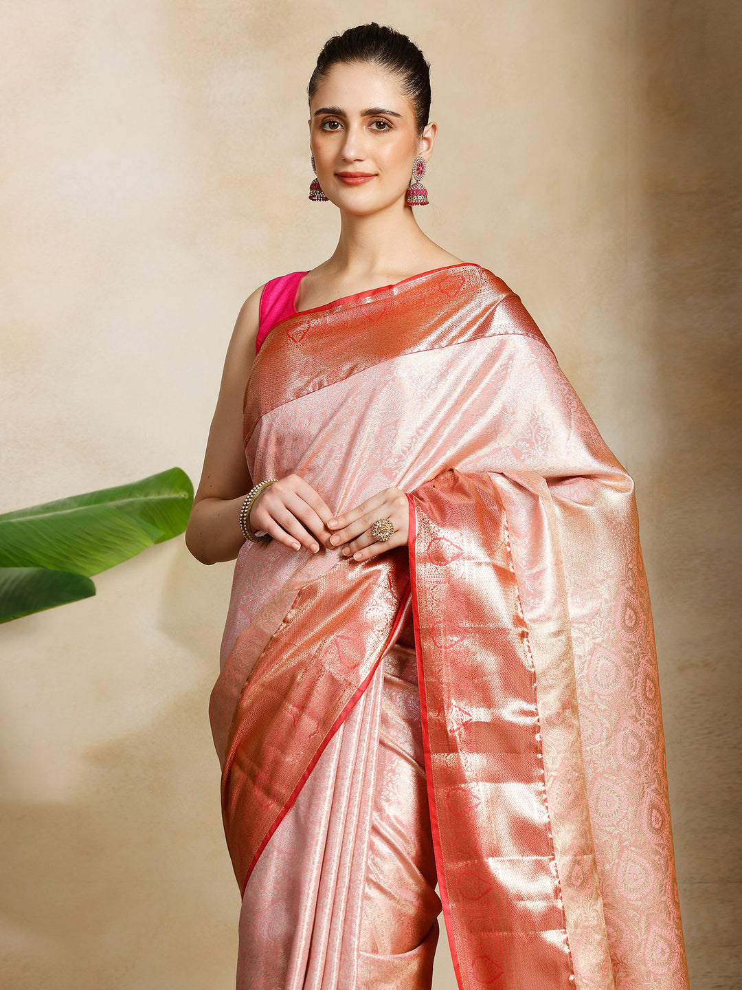 Pink Kalamkari Woven Design Art Silk Saree