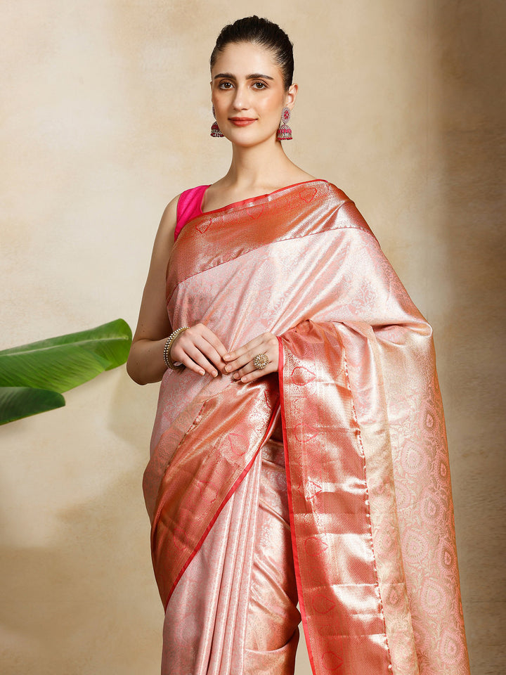 Pink Kalamkari Woven Design Art Silk Saree