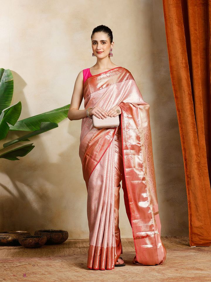 Pink Kalamkari Woven Design Art Silk Saree