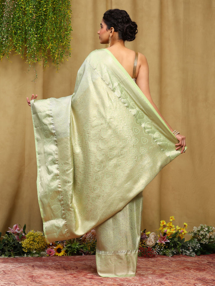 Pista Green Kalamkari Woven Design Art Silk Saree