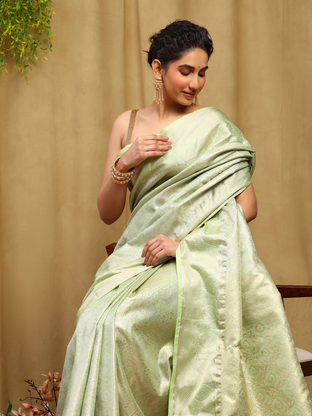 Pista Green Kalamkari Woven Design Art Silk Saree