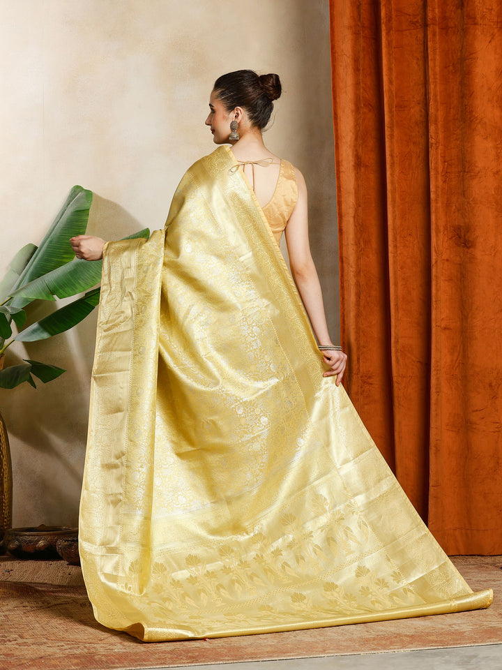 Golden Beige Kalamkari Woven Design Art Silk Saree