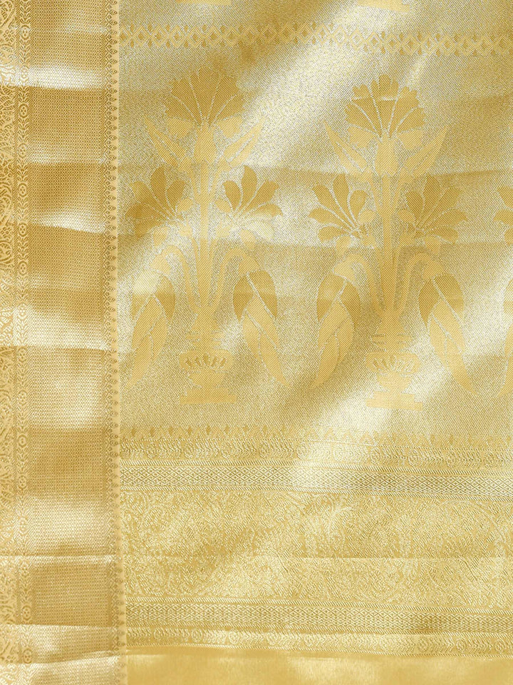 Golden Beige Kalamkari Woven Design Art Silk Saree