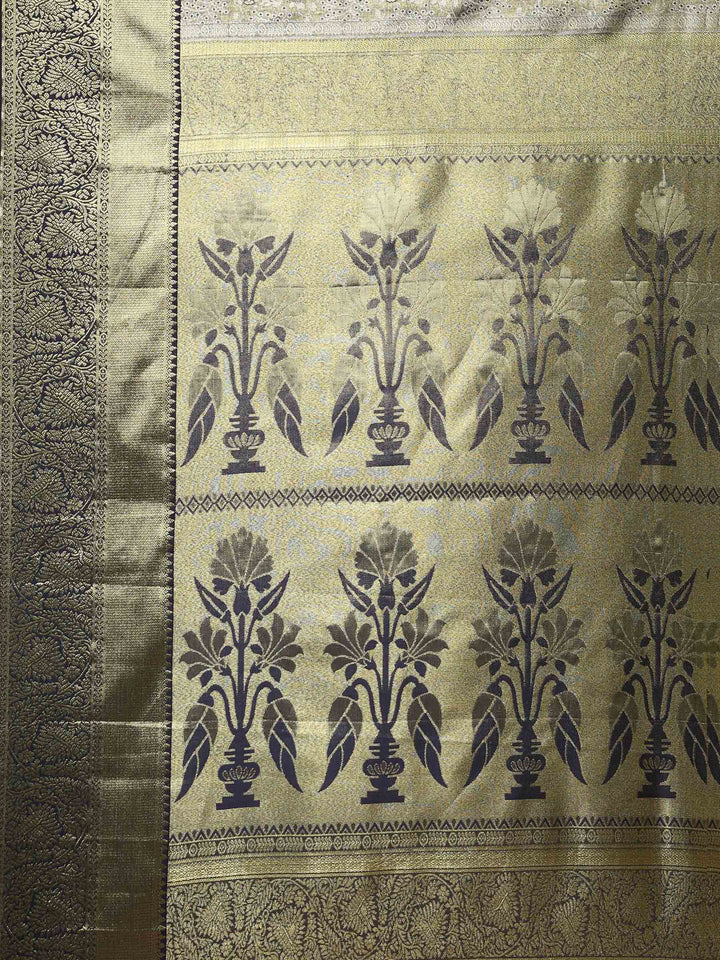 Grey Navy Kalamkari Woven Design Art Silk Saree
