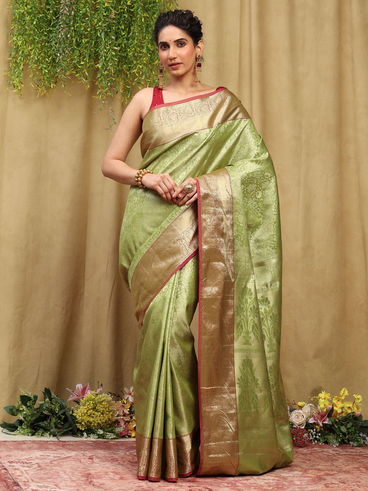 Pista Green Kalamkari Woven Design Art Silk Saree