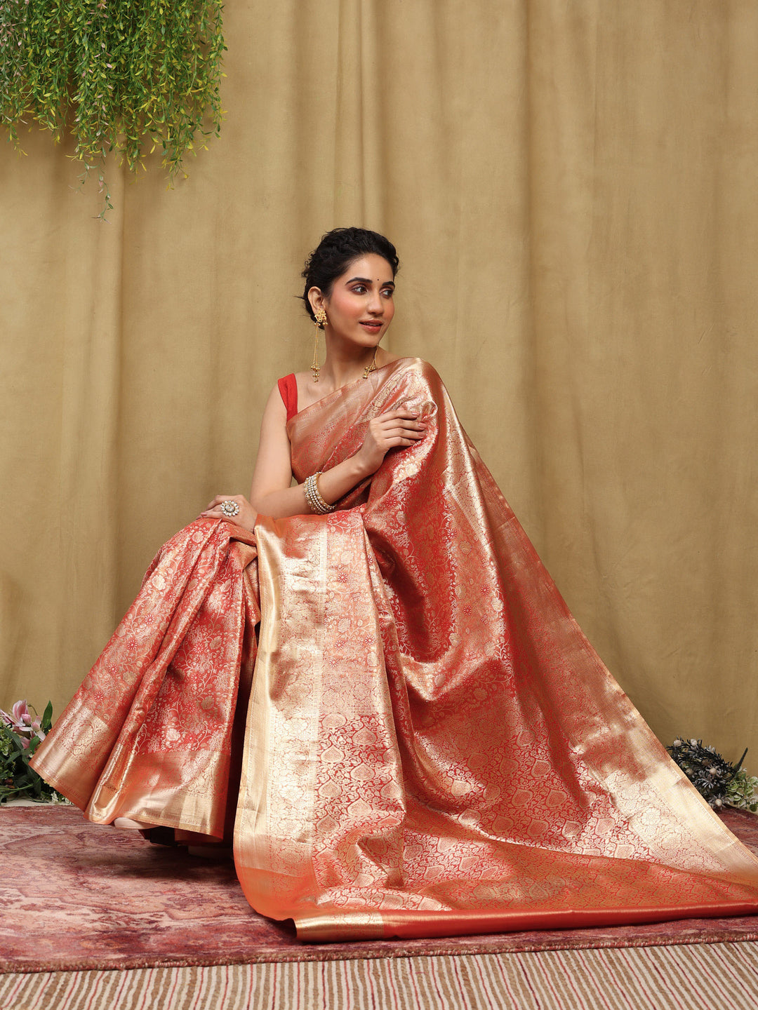 Rust Kalamkari Woven Design Art Silk Saree