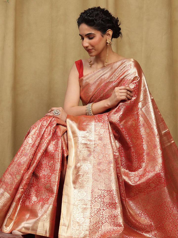 Rust Kalamkari Woven Design Art Silk Saree