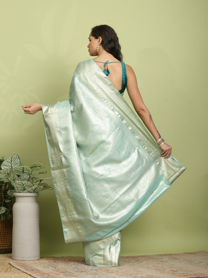 Sea Green Woven Design Art Silk Saree