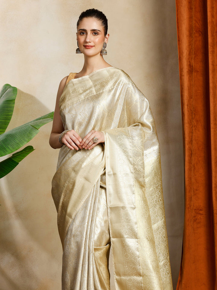 Beige Kalamkari Woven Design Art Silk Saree