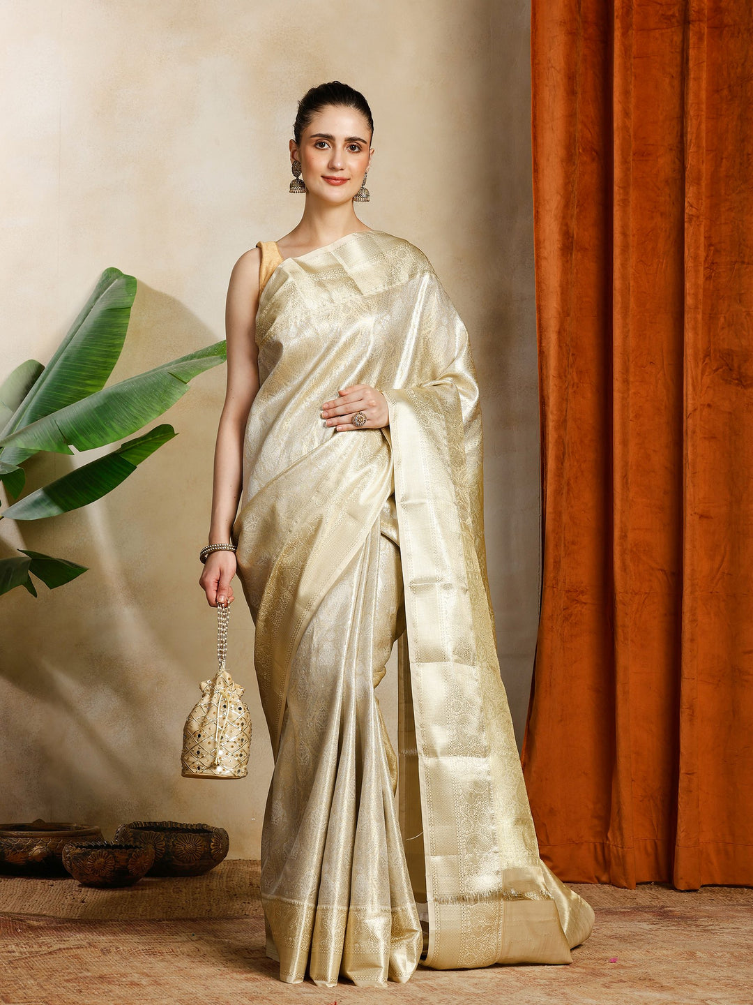Beige Kalamkari Woven Design Art Silk Saree