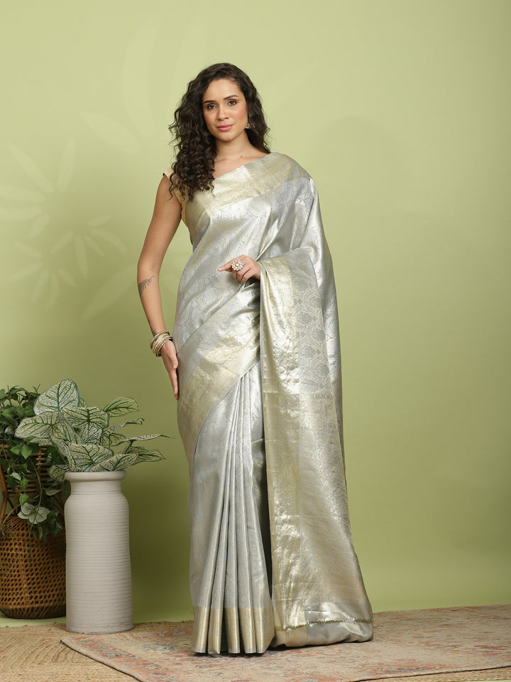 Grey Woven Design Art Silk Saree