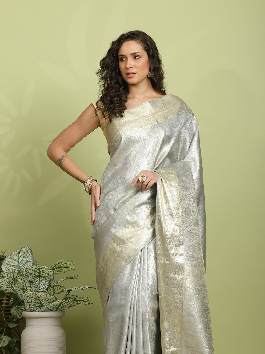 Grey Woven Design Art Silk Saree