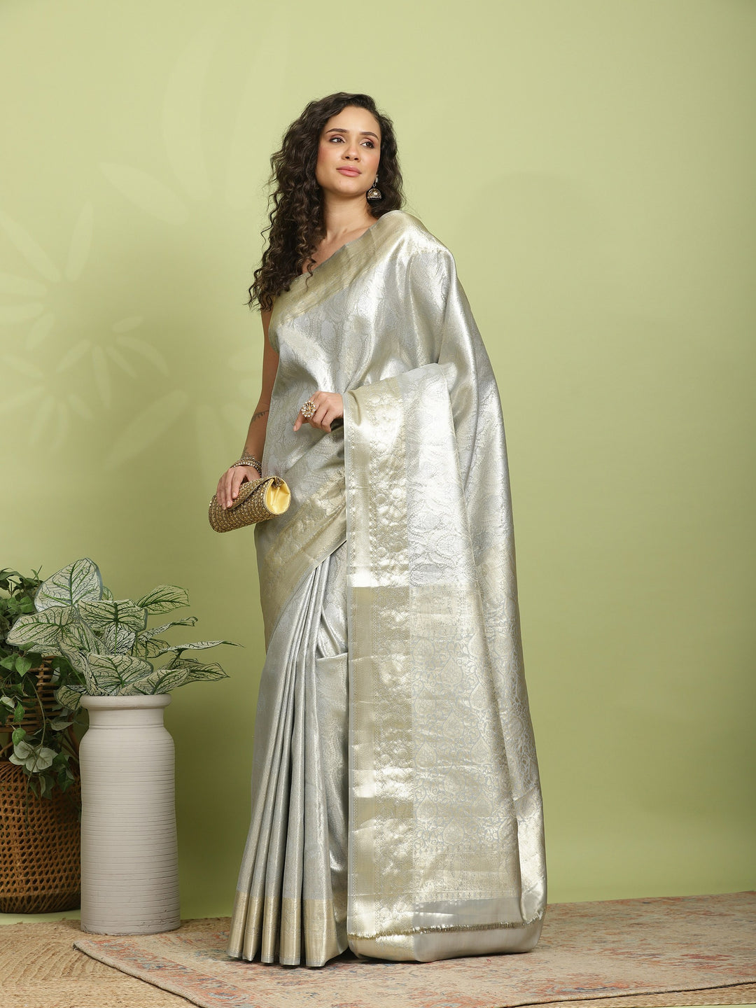 Grey Woven Design Art Silk Saree