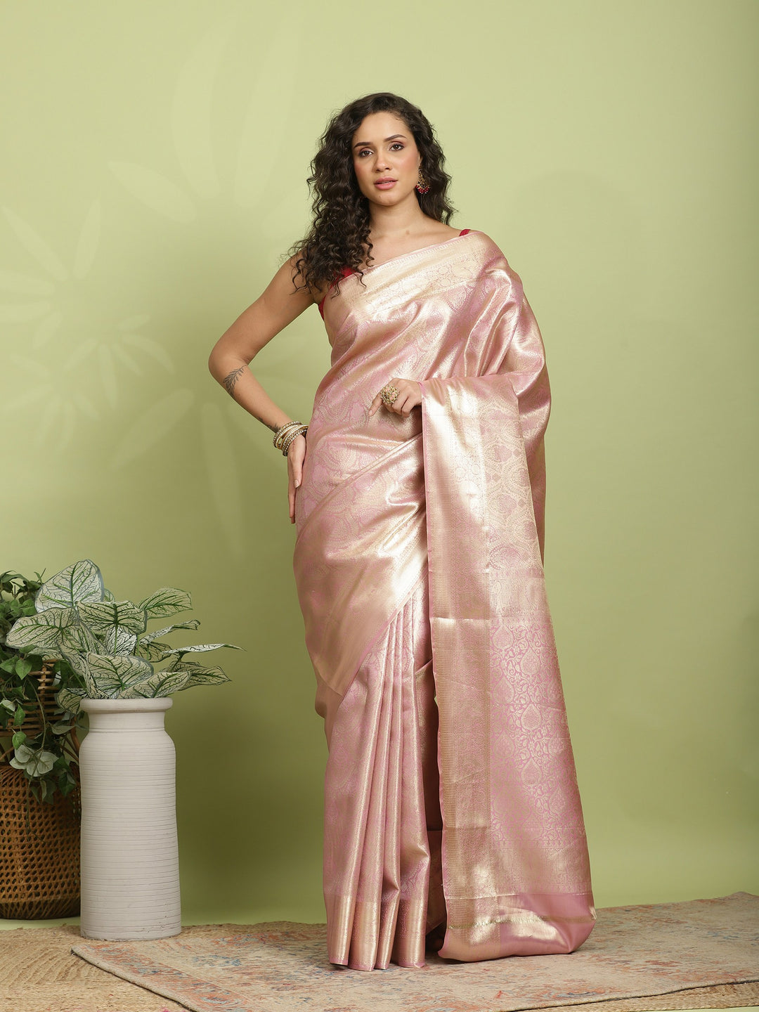 Pink Woven Design Art Silk Saree