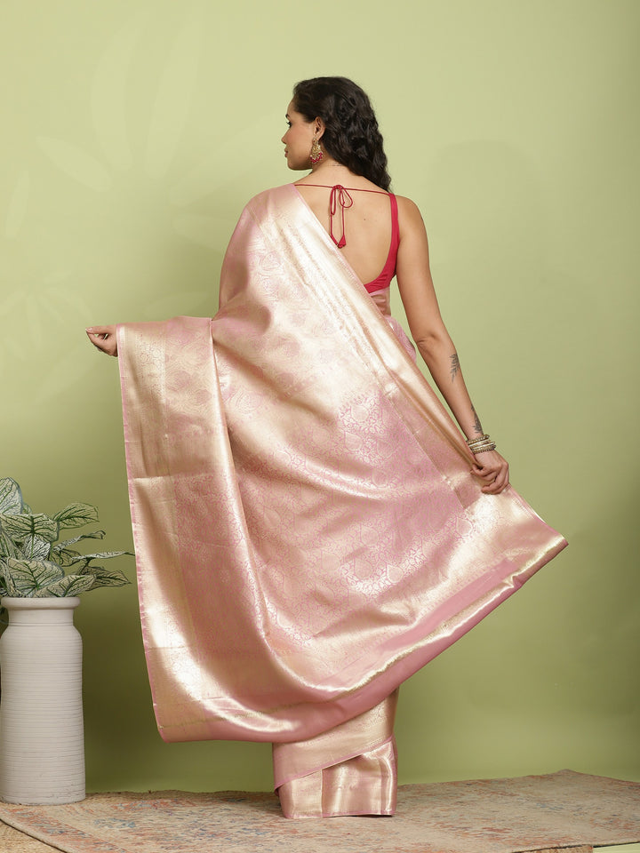 Pink Woven Design Art Silk Saree