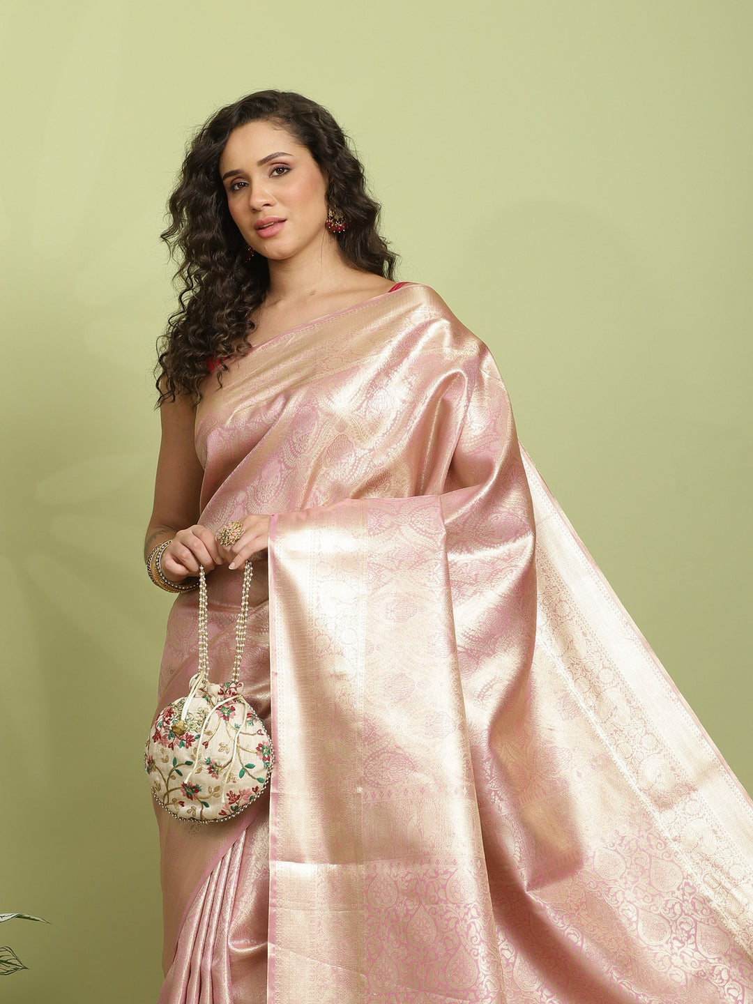 Pink Woven Design Art Silk Saree