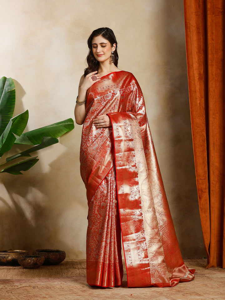 Rust Kalamkari Woven Design Art Silk Saree